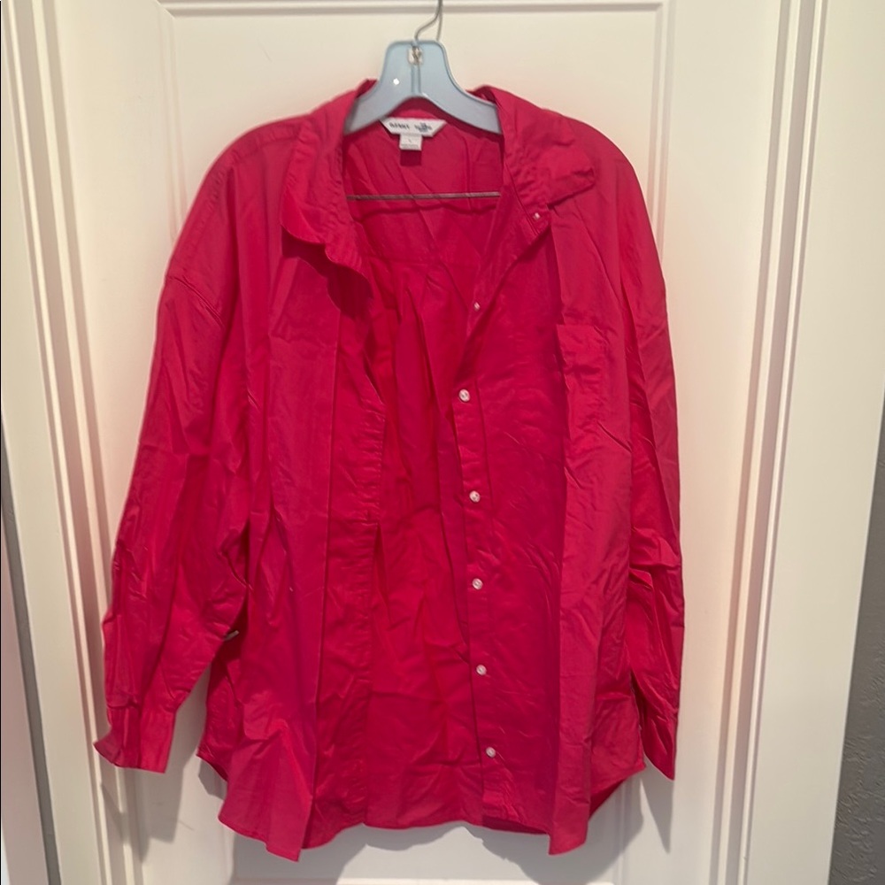 NWT Old Navy L The Boyfriend Shirt hot pink button down